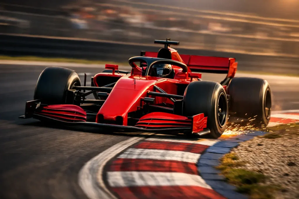 Ferrari F1-bolide in iconisch rood tijdens kwalificatie