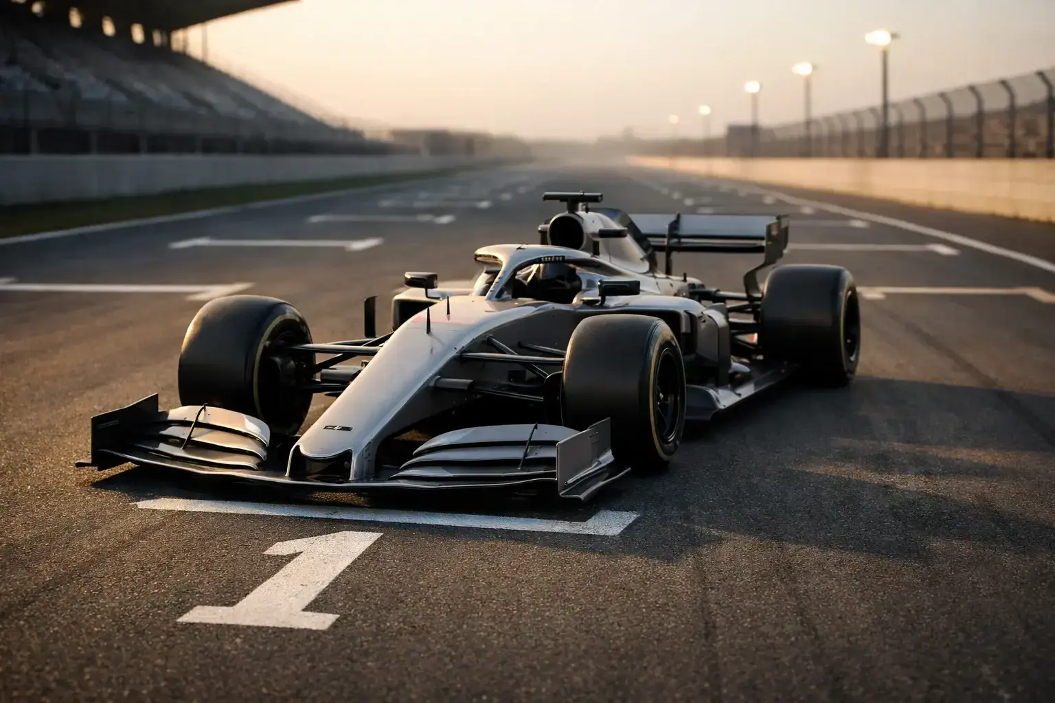 F1-bolide op pole position startgrid