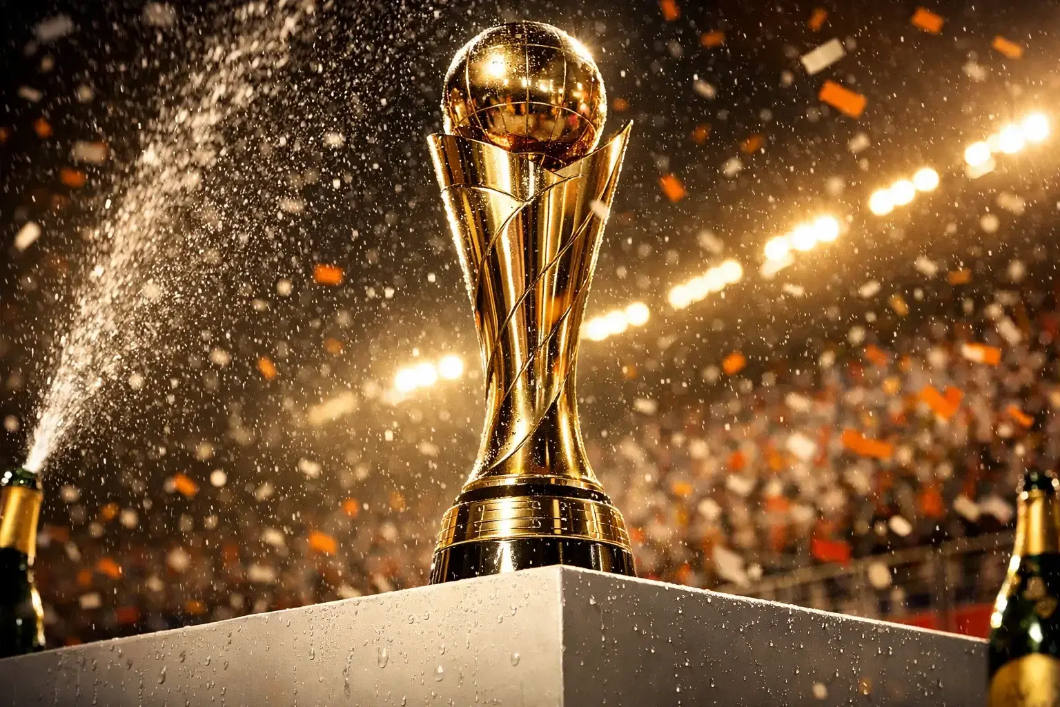 F1-trofee wereldkampioenschap met champagne