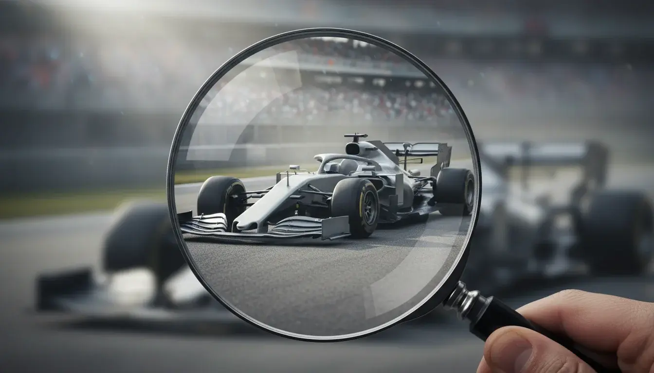 F1-bolide met vergrootglas op odds symbool