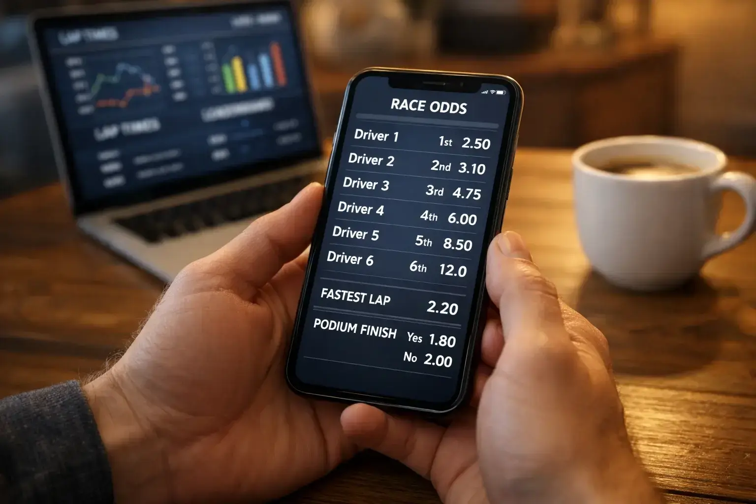 Verschillende F1 weddenschappen op een scherm met odds voor racewinnaar en podium