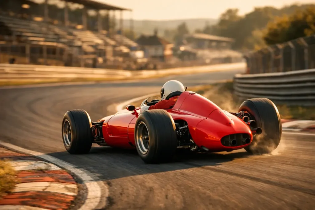 Ferrari F1-bolide met ervaren coureur op circuit